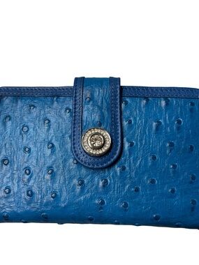 Isabella Adams Blue Ostrich-Texture Wallet with Bling Snap